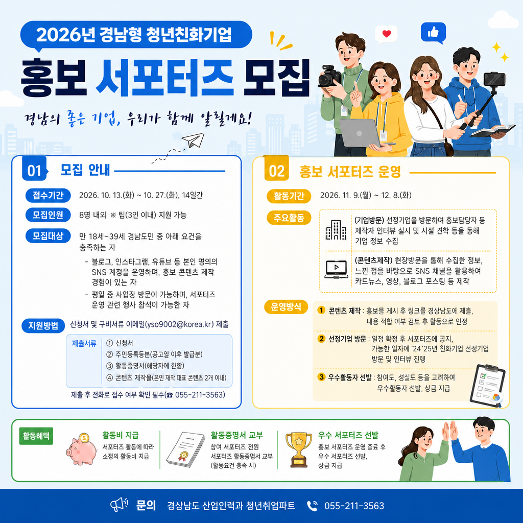 2026년 경남형 청년친화기업 지원사업 홍보 서포터즈 기간연장 모집 공고